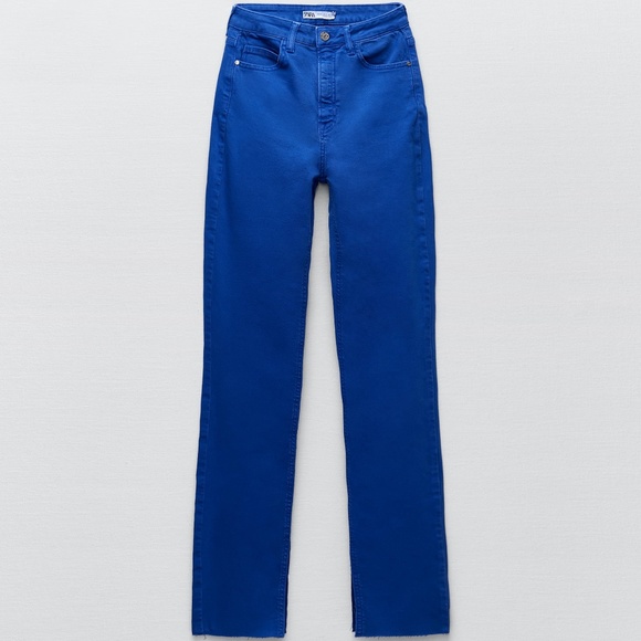 Zara cobalt blue Z1975 high rise slim flare jeans NWT - Picture 2 of 14
